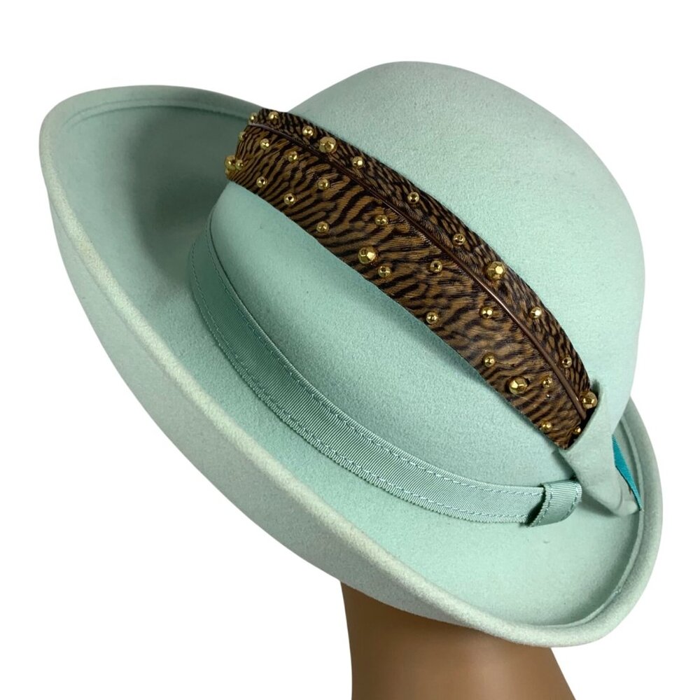 Bollman 'Excello' Pure Wool Womens Breton Hat Feather Band Foam Green Mr John